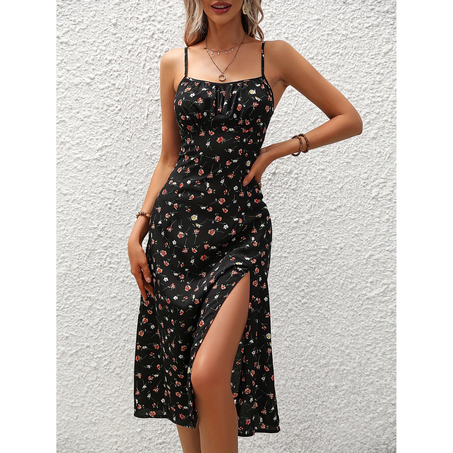Dot Delight Slit Maxi Dress