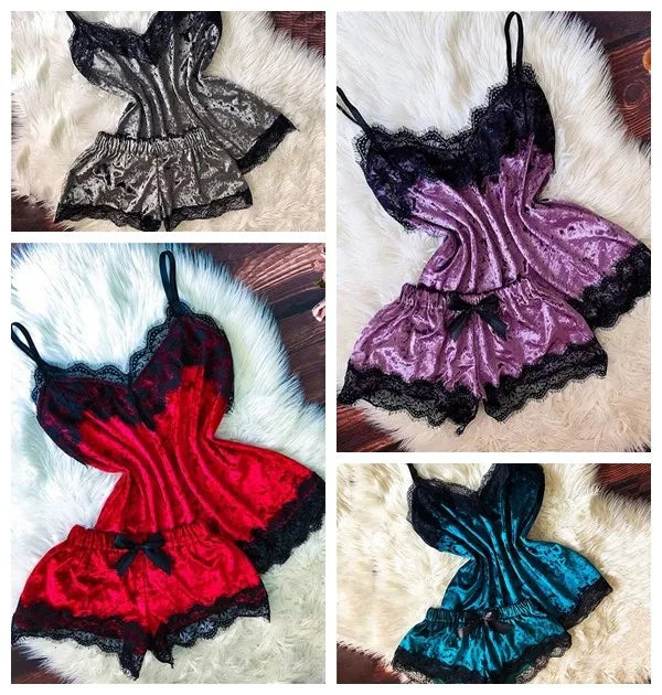 Velvet Lace Camisole and Short Set