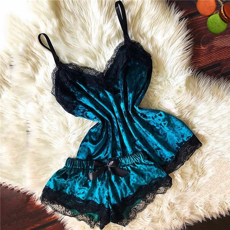 Velvet Lace Camisole and Short Set