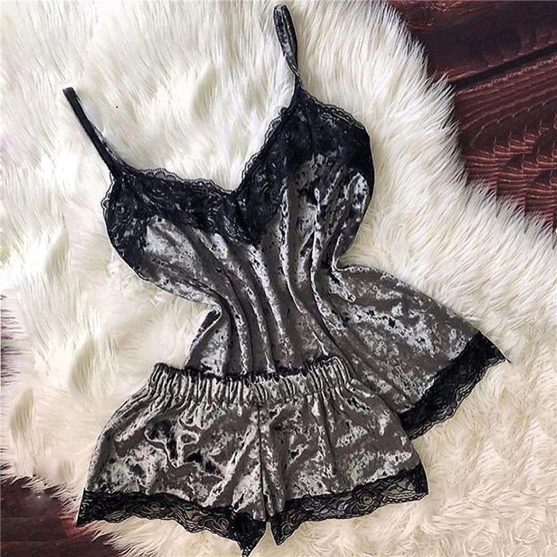 Velvet Lace Camisole and Short Set