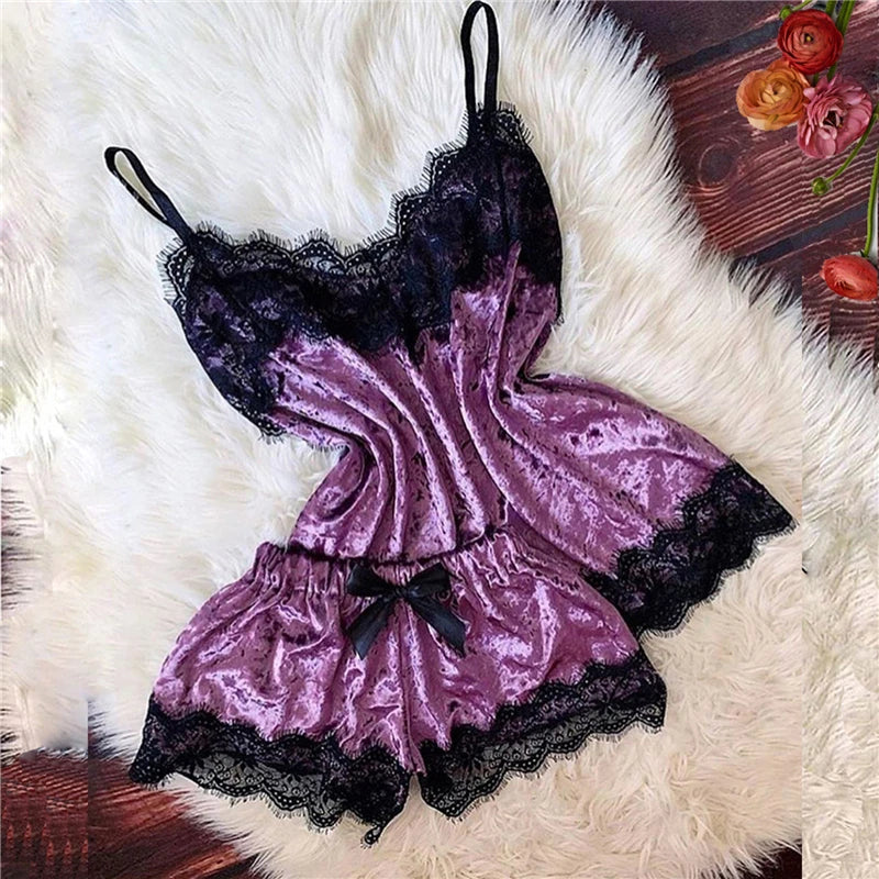 Velvet Lace Camisole and Short Set