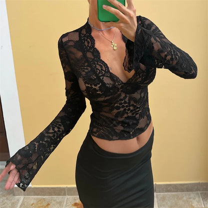 Lace Allure Deep V-Neck Party Top