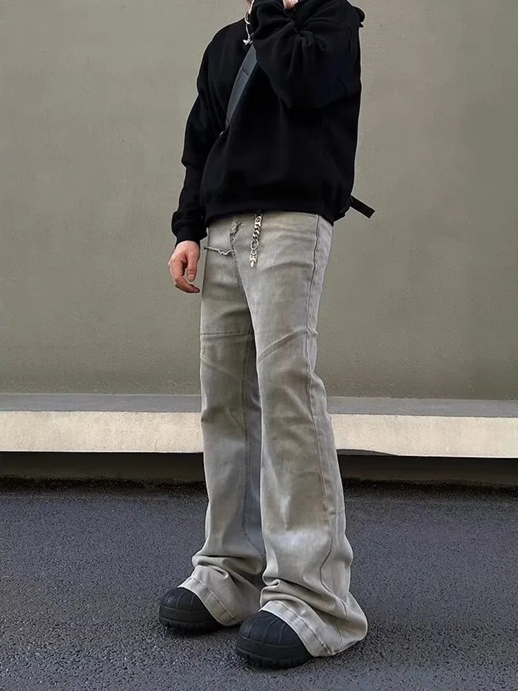 Men Cyber punk Stacked Flared Jeans