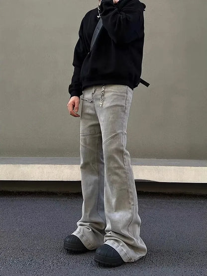 Men Cyber punk Stacked Flared Jeans